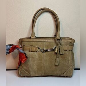 Coach Hamptons Suede Shoulder Tote Bag in a Neutral Color Y2K